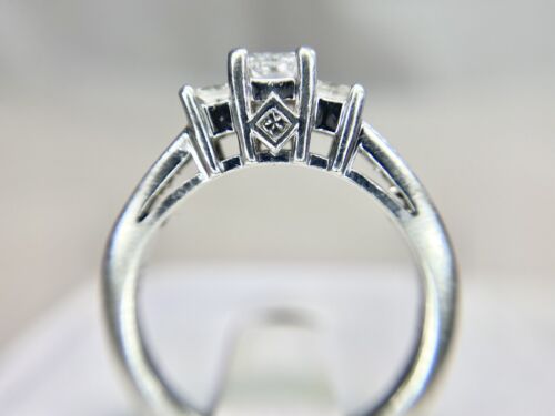 14k White Gold Signed Designer Natural Princess Cut Diamond Engagement Ring