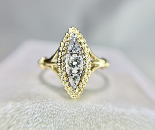 Vintage 14k Yellow Gold Natural Round Diamond Marquise Shape Ring