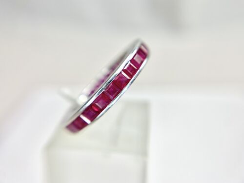 Vintage Art Deco 18k White Gold Natural Square Red Ruby Eternity Band Ring