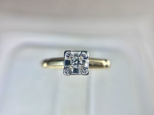 Vintage 14k Yellow Gold Natural Small Round Diamond Solitaire Engagement Ring