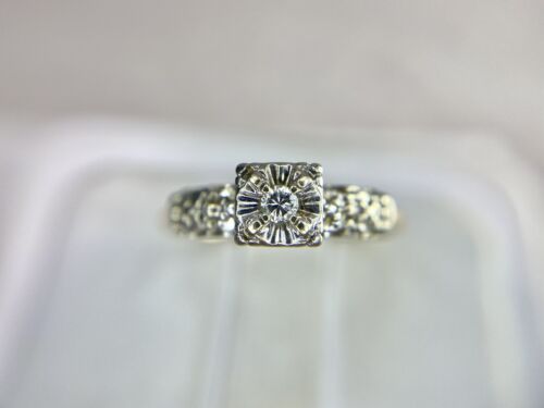 Vintage 14k Yellow Gold Natural Round Diamond Small Engagement Ring