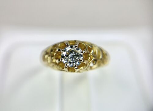 Vintage 14k Yellow Gold Natural Round Diamond Filigree Solitaire Engagement Ring