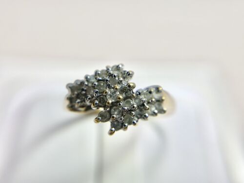 Vintage 14k Yellow Gold Natural Round Brilliant Diamond Cluster Bypass Ring