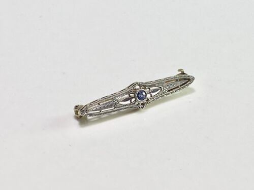 Vintage Art Deco 14k White Gold Round Purple Tanzanite Filigree Small Brooch Pin