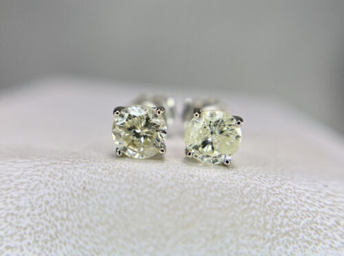 14k White Gold Natural Round Brilliant Diamond Classic Style Stud Earrings 