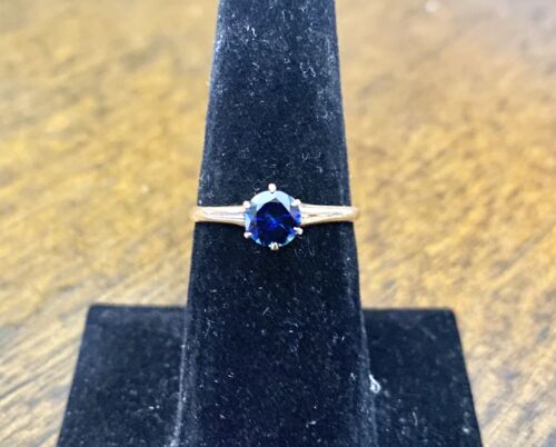 Vintage Victorian 10k Rose Gold Natural Blue Sapphire Buttercup Solitaire Ring