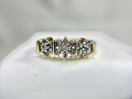 Vintage 10k Yellow Gold Natural Round Single Cut Diamond Flower Set Cluster Ring