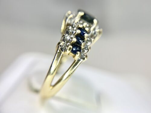 Vintage 14k Yellow Gold Natural Oval Blue Sapphire Round Diamond Cocktail Ring