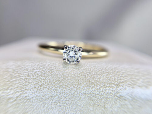 Vintage 14k Yellow Gold Round Natural Diamond Small Solitaire Engagement Ring