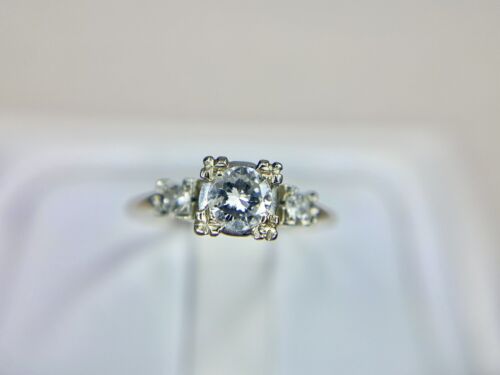 Vintage 18k White Gold Signed Round Natural Diamond Classic Engagement Ring