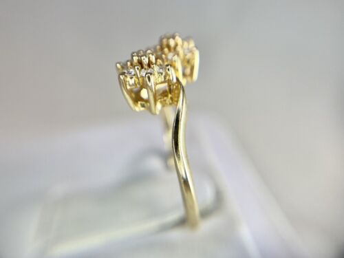 Vintage 14k Yellow Gold Round Natural Diamond Double Flower Small Cocktail Ring