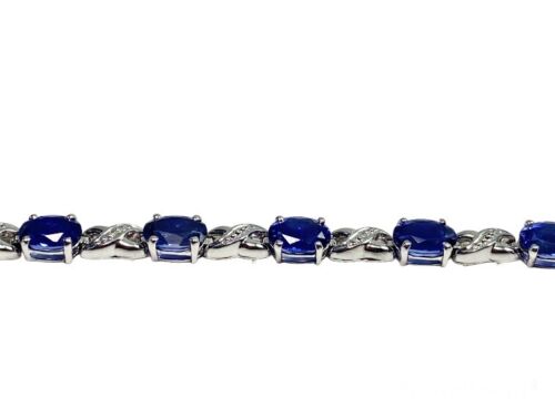 10k White Gold Lab Grown Blue Sapphire Oval Shape Infinity Bracelet