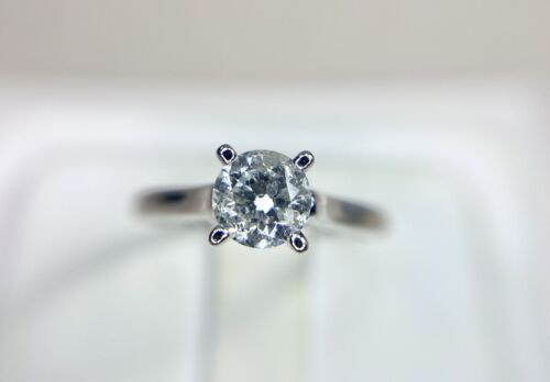 Vintage 14k White Gold Natural Round Diamond Solitaire Engagement Ring