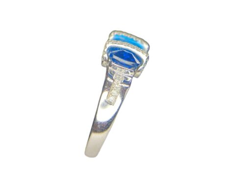 14k White Gold Designer Natural London Blue Topaz Round Diamond Ring