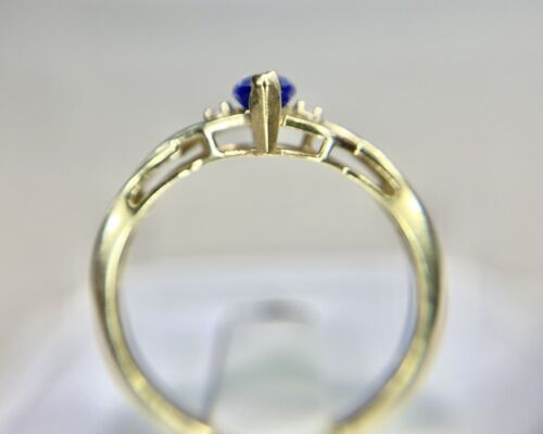 Vintage 10k Yellow Gold Marquise Blue Sapphire Round Natural Diamond Ring