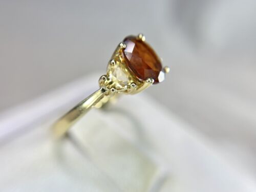 14k Yellow Gold Designer Signed Natural Oval Shape Rhodolite Garnet Citrine Ring