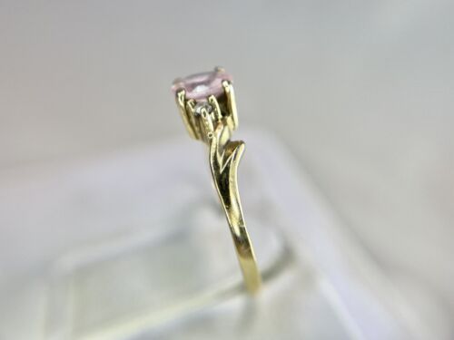 Vintage 10k Yellow Gold Natural Oval Pink Topaz Round Diamond Small Ring