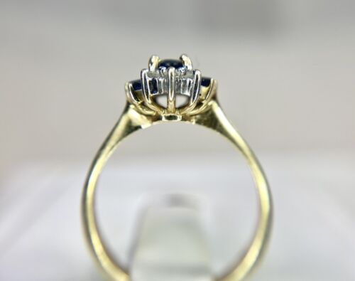 Vintage 14k Yellow Gold Natural Oval Blue Sapphire Round Single Cut Diamond Ring