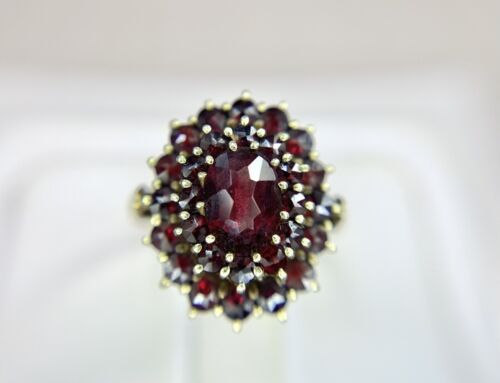 Vintage 14k Yellow Gold Natural Oval Round Rhodolite Garnet Cocktail Ring