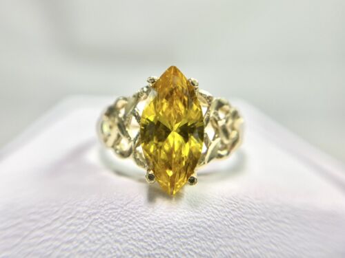 Vintage 14k Yellow Gold Synthetic Marquise Shape Yellow Sapphire Solitaire Ring