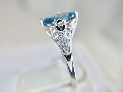 Art Deco 14k White Gold Fancy Blue Color Marquise Diamond Engagement Ring