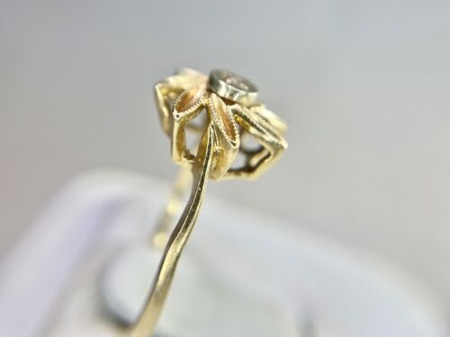 Vintage 14k Yellow Gold Round Single Cut Diamond Small Cocktail Flower Ring