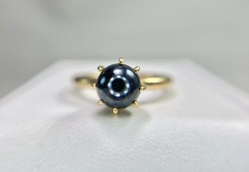 Vintage 14k Yellow Gold Black Tahitian Round Pearl Solitaire Ring