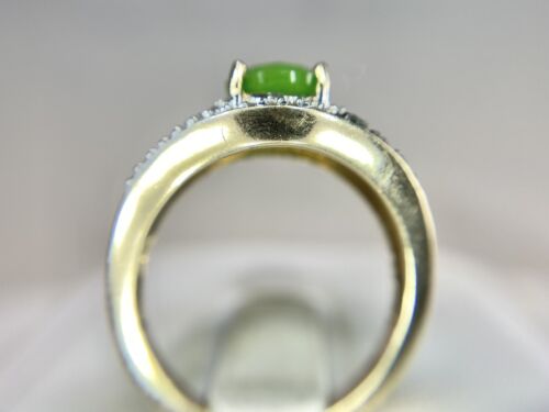 10k Yellow Gold Designer Oval Green Stone Round Blue Diamond Cocktail Ring