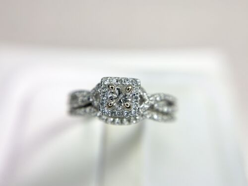 14k White Gold Designer Natural Round Diamond Wedding Band Engagement Ring Set