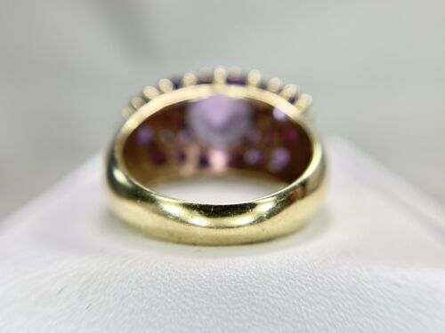 Vintage 10k Yellow Gold Round Natural Amethyst Big Statement Cocktail Ring