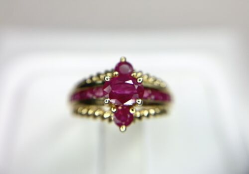 14k Yellow Gold Designer Oval Shape Round Natural Red Ruby Cocktail Ring