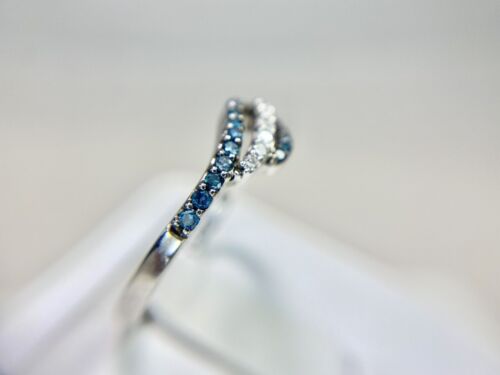 10k White Gold Natural Fancy Blue Color Round Brilliant Diamond Bypass Ring