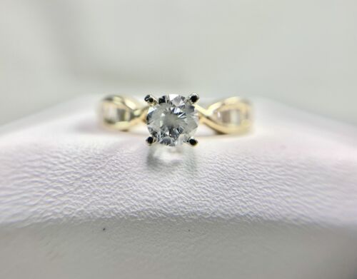 Vintage 14k Yellow Gold Natural Round Baguette Cut Diamond Engagement Ring