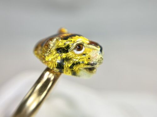 Vintage 14k Rose Gold Signed Designer Tiger Head Enamel Big Cocktail Ring