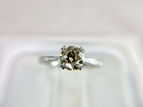 Vintage 14k White Gold Designer Natural Fancy Brown Diamond Engagement Ring