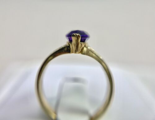 14k Yellow Gold Designer Natural Marquise Purple Amethyst Round Diamond Ring