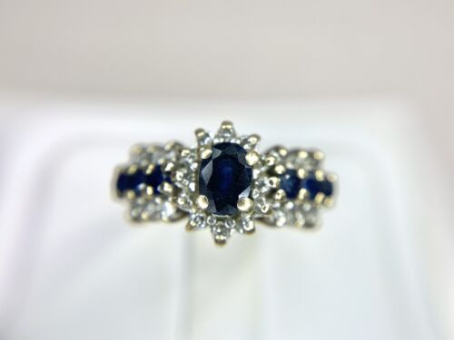 Vintage 14k Yellow Gold Natural Oval Blue Sapphire Round Diamond Cocktail Ring