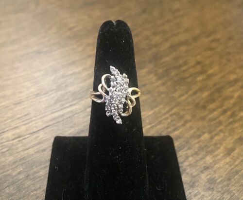 Vintage 10k Yellow Gold Natural Round Diamond Cluster Cocktail Statement Ring