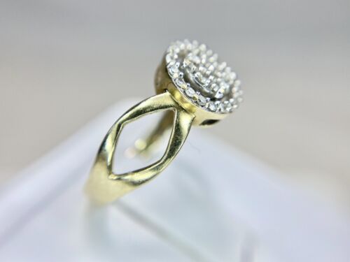 10k Yellow Gold Designer Natural Round Diamond Pave Cluster Halo Cocktail Ring