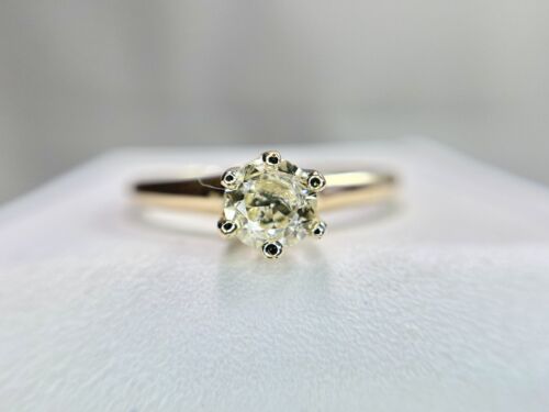 Art Deco Yellow Gold Natural Old European Diamond Buttercup Solitaire Ring