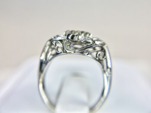 Vintage Art Deco 10k White Gold Round Single Cut Diamond Filigree Cocktail Ring