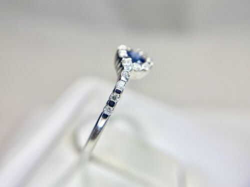 18k White Gold Natural Round Blue Sapphire Diamond Halo Bypass Ring