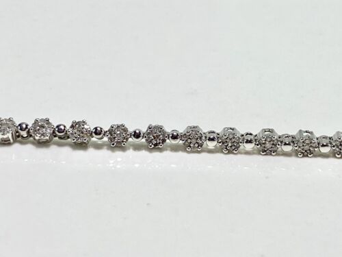 10k White Gold Designer Natural Round Diamond Cluster Set Tennis Bracelet 2 ct