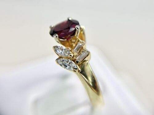 Vintage 14k Yellow Gold Natural Marquise Diamond Oval Garnet Statement Ring