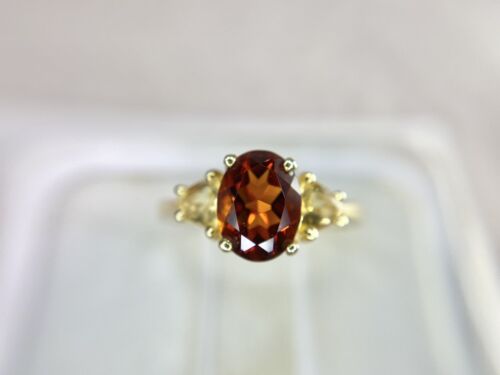 14k Yellow Gold Designer Signed Natural Oval Shape Rhodolite Garnet Citrine Ring