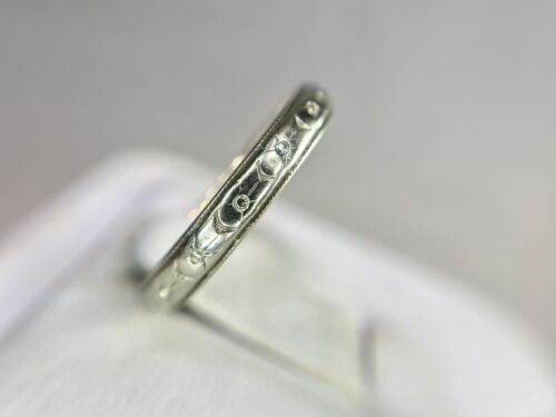 Vintage Art Deco 14k White Gold Hand Engraved Wedding Band Ring