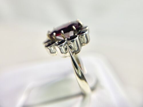 Vintage 10k White Gold German Signed Oval Round Rhodolite Garnet Halo Ring