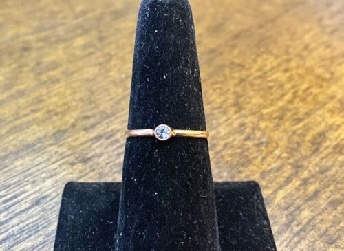 14k Rose Gold Natural Round Small Topaz Bezel Set Ring