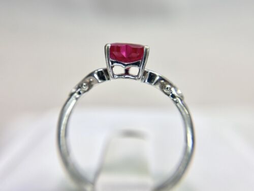 Vintage 10k White Gold Designer Heart Shape Pink Ruby Round Diamond Ring