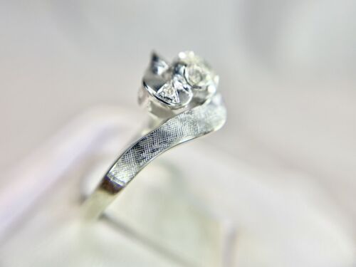 Vintage 14k White Gold Natural Round Brilliant Diamond By-Pass Engagement Ring